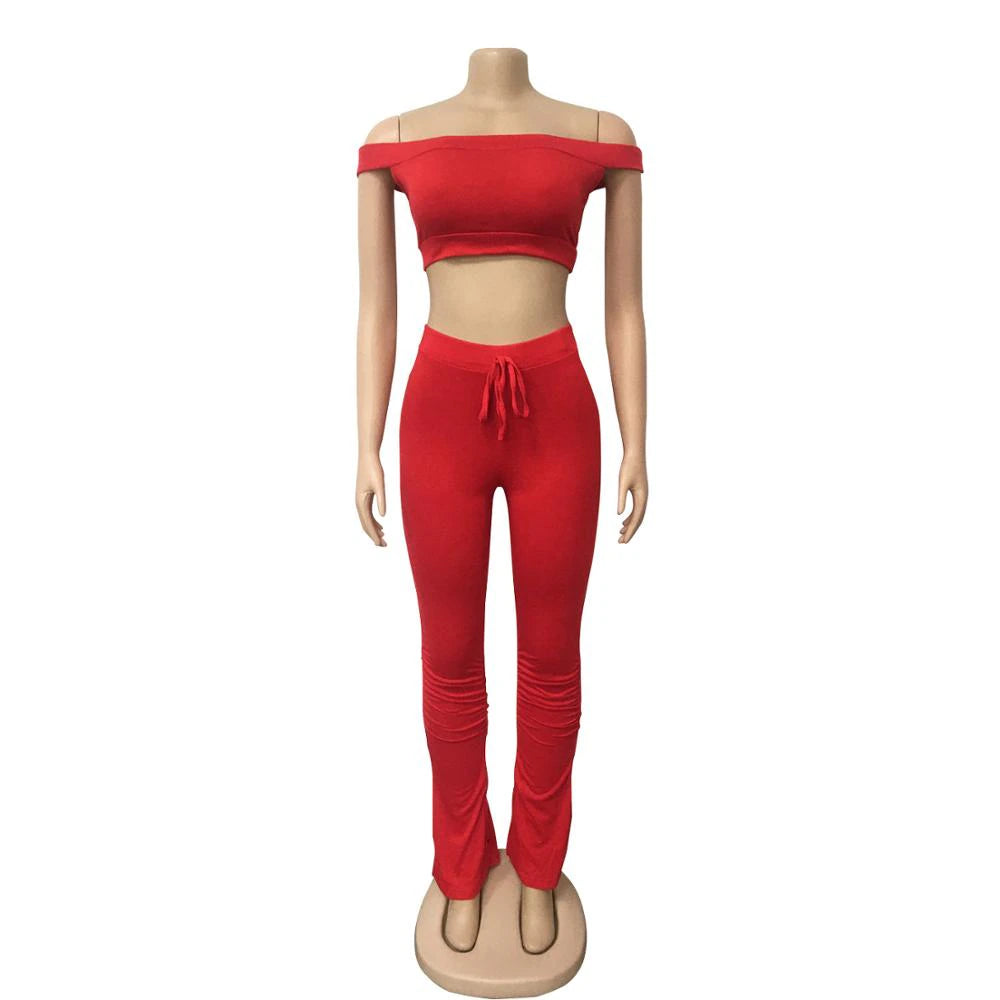 Two Piece Set for Women Two Piece Outfits Stacked Pants 2 Pieces Sets Women Crop Top Pants Stacked Leggings Outfits for Female