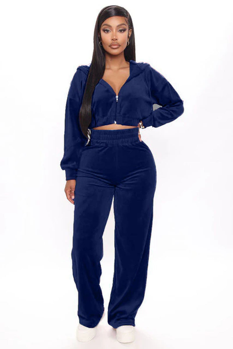 Solid Velvet Two Piece Sets Women Hoodie Crop Jacket 2 Piece Joggers Pants Outfits Velour Jogging Suits Trousers Juicy Tracksuit