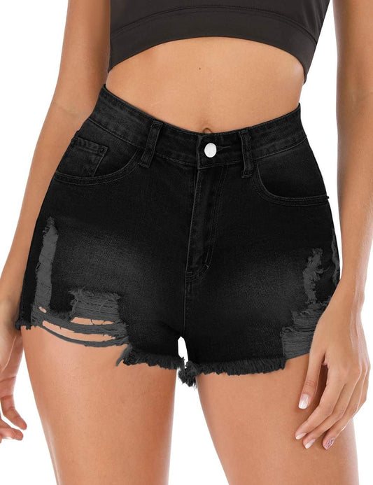 Women'S Juniors Denim Shorts Summer Stretchy Frayed Raw Hem Distressed Jeans Shorts