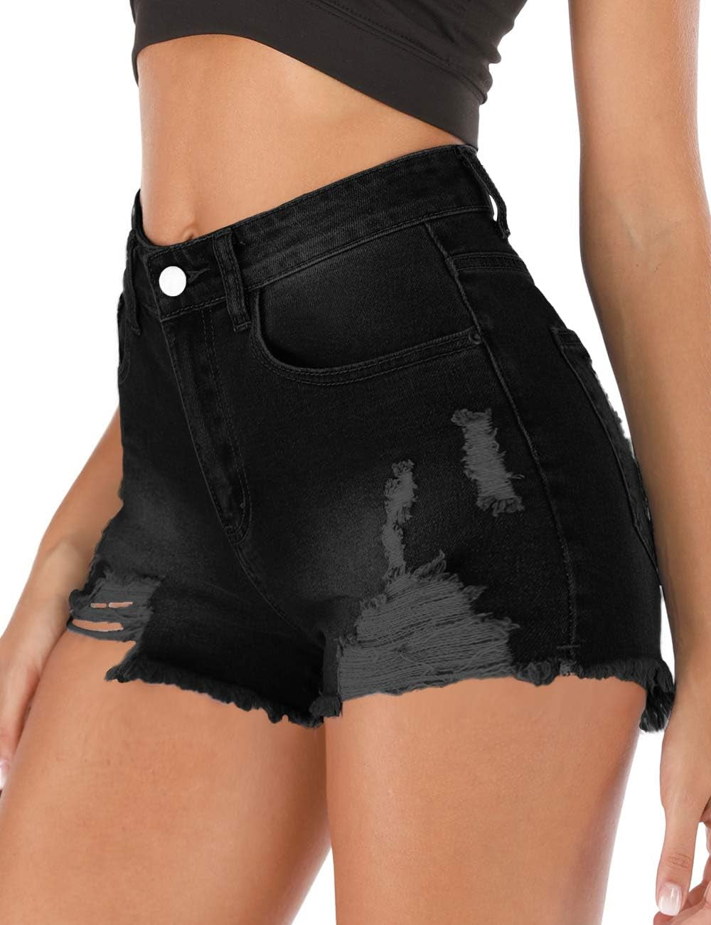 Women'S Juniors Denim Shorts Summer Stretchy Frayed Raw Hem Distressed Jeans Shorts