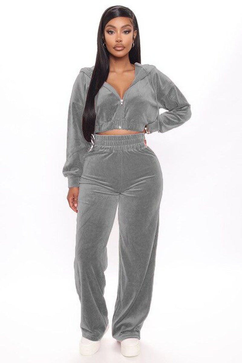 Solid Velvet Two Piece Sets Women Hoodie Crop Jacket 2 Piece Joggers Pants Outfits Velour Jogging Suits Trousers Juicy Tracksuit